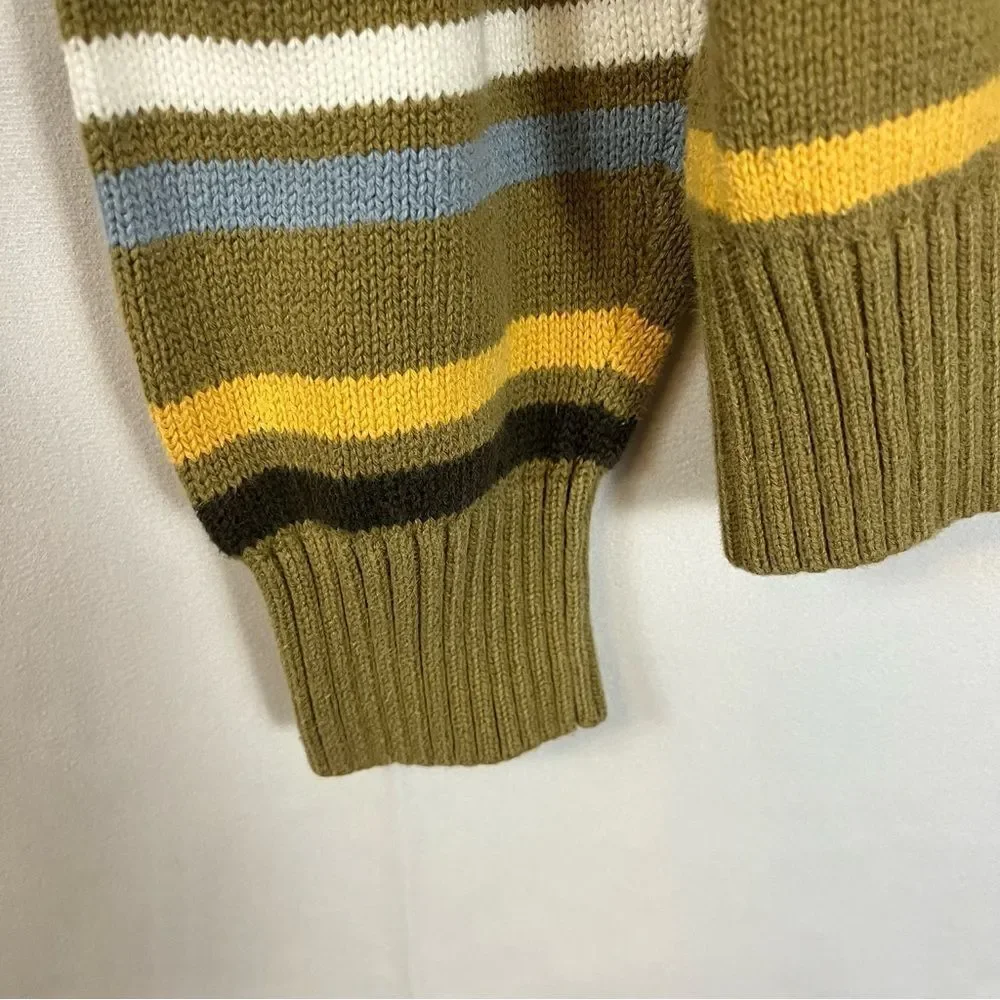 GYMBOREE Boys Long Sleeve Quarter Zip Striped Cotton Sweater Khaki & Blue M-7-8